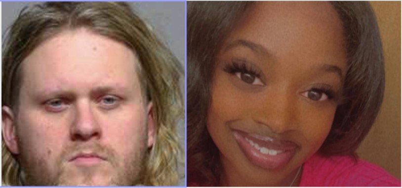 Split image showing a man with long blond hair and a woman with straight dark hair smiling.