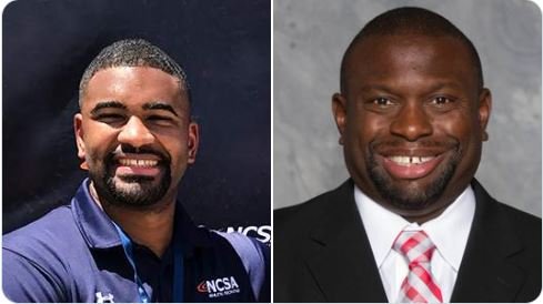 Two professional headshots of men, one on the left with a dark background and smiling, the other on the right with a gray background and smiling, both wearing suits.