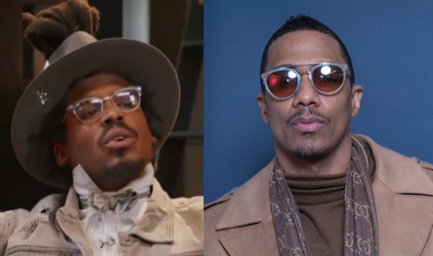 Split-screen image of two men wearing sunglasses and stylish clothing, with a blue background on the right and an indoor setting on the left.